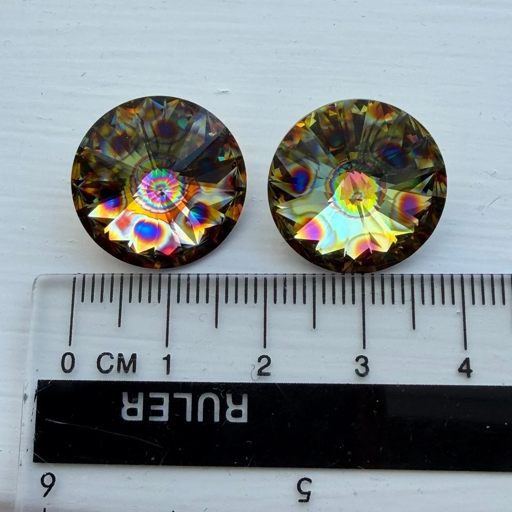 New Lot of 2 Crystal Rivoli Rhinestones 18mm Iridescent Faceted Stones‎